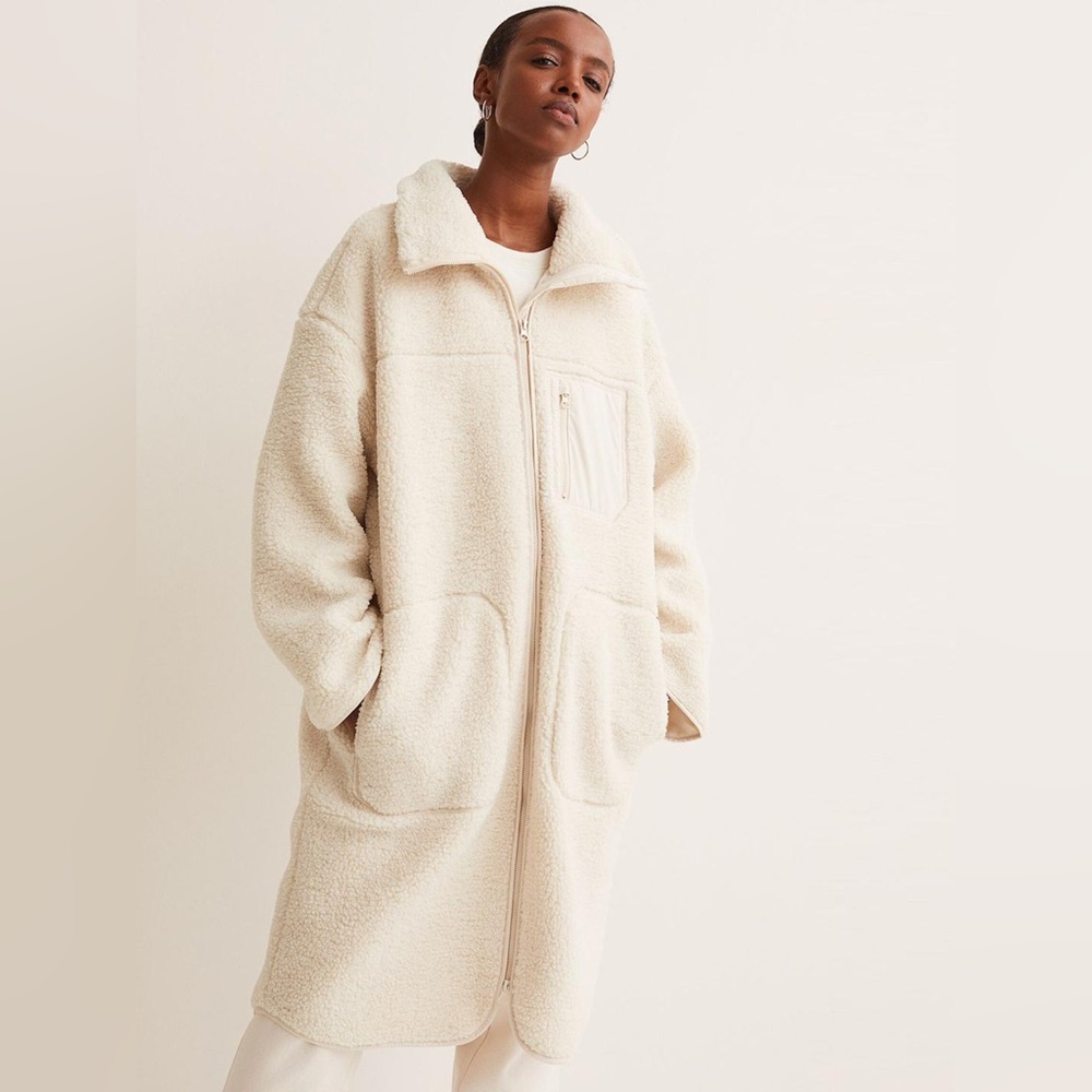 H&M Women White Faux shearling jacket coat white size s